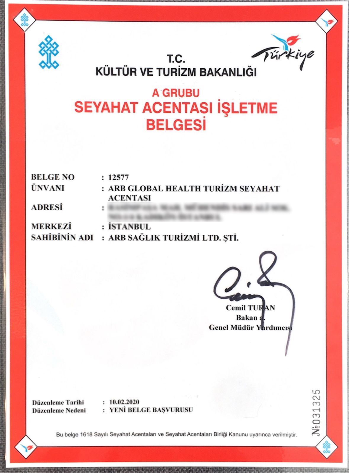Kültür ve Turizm Yetki Belgesi