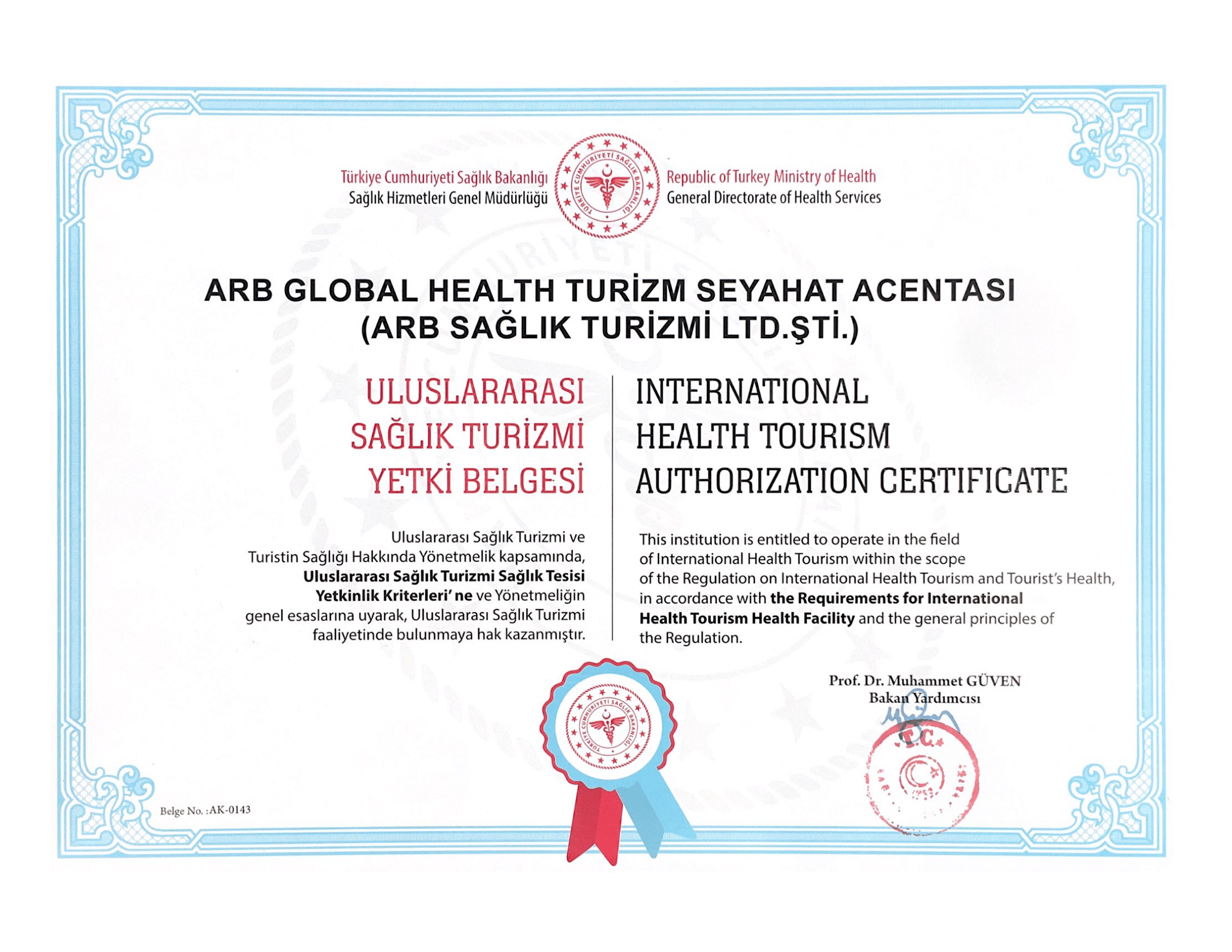 Sağlık Turizmi Yetki Belgesi